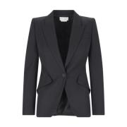 Alexander McQueen Svart blazer med spetsig kavajkrage och knappstängni...