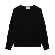 Roy Roger's Svarta Sweaters med V-Hals och Ribbade Manschetter Black, ...