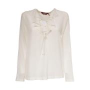 Max Mara Studio Sidenblus med volangdetalj White, Dam