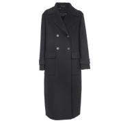 Max Mara Weekend Dubbel Ull Trenchcoat med Quiltad Baksida Black, Dam