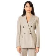 Max Mara Studio Dubbelknäppt Flanell Ull Blazer Gray, Dam