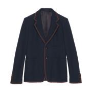 Gucci Marinblå Bomullsblazer med Web-Stripe Detalj Blue, Herr