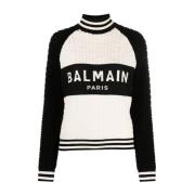 Balmain Lyxig Monogram Jacquard Logo Sweatshirt Beige, Dam