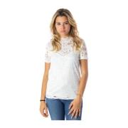 VILA Vistasia Spets T-Shirt White, Dam