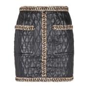 Balmain Quiltad läderkjol med kedjor Black, Dam