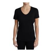 Dolce & Gabbana Svart Ull Rund Hals T-Shirt Black, Dam