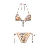 Zimmermann Blommig Bikini med Virkad Kant och Halterneck White, Dam