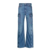 Stella McCartney Blå Denim Jeans med Appliqué Logo och Wide Leg Blue, ...