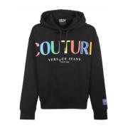 Versace Jeans Couture Svart Herrhoodie med Multifärgad Logotryck Black...