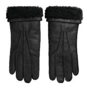 Dolce & Gabbana Svarta Läder Päls Vanten Handskar Black, Herr