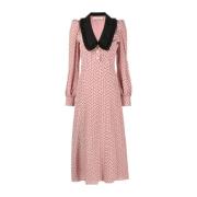 Alessandra Rich Silkesklänning med krage och hjärtmönster Pink, Dam
