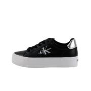 Calvin Klein Premium Läder Snörade Flatform Sneakers Black, Dam