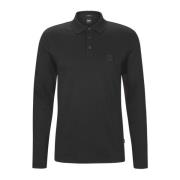 Hugo Boss Långärmad Bomullspolo med Logopatch Black, Herr