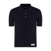 Balmain Navy Blue Wool Logo Patch Polo Shirt Blue, Herr