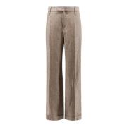 Brunello Cucinelli Beige Linnebyxor med Utsvängda Ben Beige, Dam