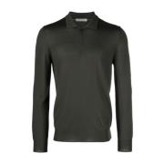 Corneliani Ull Zip Polo Tröja, 100% Ren Ull Green, Herr