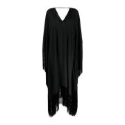 Taller Marmo Svart Crepe Kaftan med Fransad Kant Black, Dam