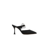 Manolo Blahnik Svarta Satinsandaler med Juvelspänne Black, Dam