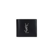 Saint Laurent Svart Läderplånbok med YSL-logga Black, Herr