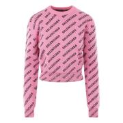 Balenciaga Rosa Logo Jacquard Cropped Sweater Pink, Dam