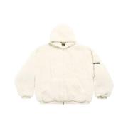 Balenciaga Faux-Fur Logo Jacka White, Dam