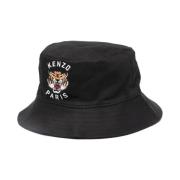 Kenzo Svart Tryckt Bucket Hatt med Broderad Logotyp Black, Unisex