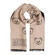 Moschino Ullsjal med Abstrakt Mönster och Logotyp Beige, Dam