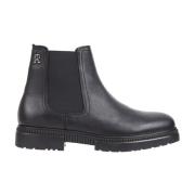 Tommy Hilfiger Svarta Läder Chelsea Boots Black, Herr