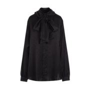 Balenciaga Svart Oversized Jacquard Logoskjorta med Huva Black, Dam