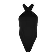 Saint Laurent Geometrisk Cut-Out Halterneck Bodysuit Black, Dam