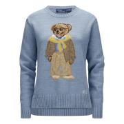 Polo Ralph Lauren Ljusblå Bear Pullover Tröja Blue, Dam