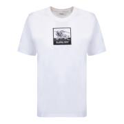Burberry Vit Rundhals T-shirt med Broderad Logotyp White, Dam