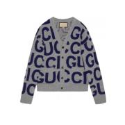 Gucci Intarsia Ull Cardigan med Logo Gray, Herr