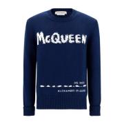 Alexander McQueen Blå Logotröja för Män Blue, Herr
