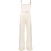 Prada Beige Denim Jumpsuit med axelbandslös halsringning och vida ben ...