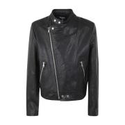 Balmain Dragkedja Kalvskinn Bikerjacka Black, Herr