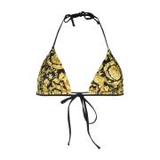 Versace Barocktryck Triangel Bikini Topp Beige, Dam
