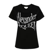 Alexander McQueen Svart Crew Neck T-shirt med Framsida Tryck Black, Da...