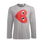 Comme des Garçons Play Långärmad Grå T-Shirt med Omvänt Hjärta Gray, H...