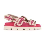 Mou Fuchsia Suede Bio Buckle Sandal Pink, Dam