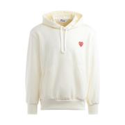 Comme des Garçons Play Ivory Huvtröja med Röd Hjärta Patch White, Herr