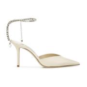 Jimmy Choo Pumps med kristallkedja i lackläder White, Dam