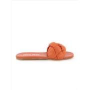 Miu Miu Läder Slides Orange, Dam