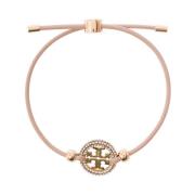 Tory Burch Rosa Läderarmband med Justerbar Stängning och Logo Detalj m...