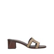 Tod's Lädersandal med 7 cm klack Brown, Dam