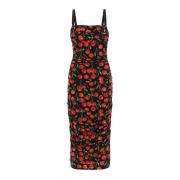 Dolce & Gabbana Midi-klänning med körsbärsprint Black, Dam