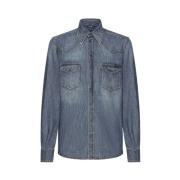 Dolce & Gabbana Blå Denim Skjorta med Spetsig Krage Blue, Herr