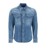 Dolce & Gabbana Stilfull Blå Bomull Denim Skjorta Blue, Herr