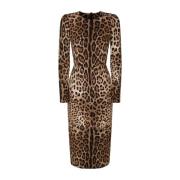 Dolce & Gabbana Brun Leopardmönstrad Midi Klänning Brown, Dam