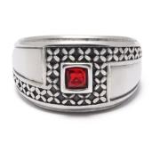 Nialaya Silver Ring with Red Stone Gray, Herr